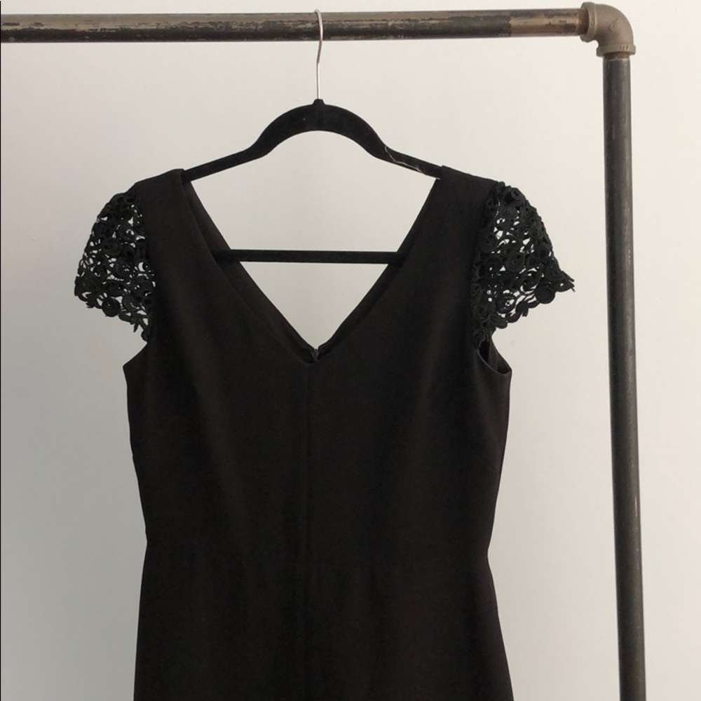 Talbots black dress with lace trim & sleeves
